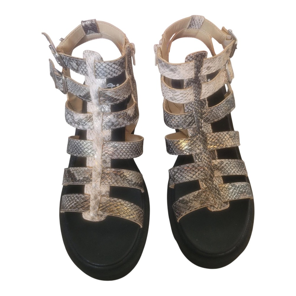 Jellypop Snake Print Sandals - Size 9 Gladiator, Combat Sandals 2" Heel